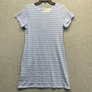 Sail To Sable Dress Womens Large Blue Striped Nautical Beach Shift Short Sleeve